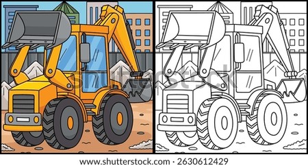 Construction Backhoe Coloring Page Illustration 