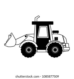 Construction backhoe vehicle on black and white