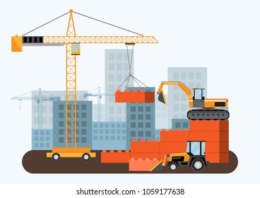 construction banner concept, construction of building blocks, career growth vector illustration flat
