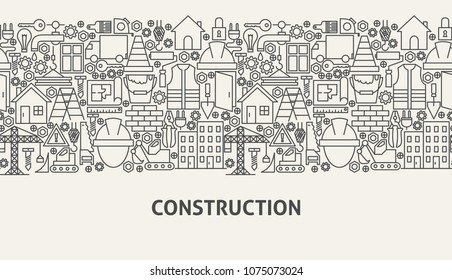 Construction Banner Concept. Vector Illustration of Line Web Design.