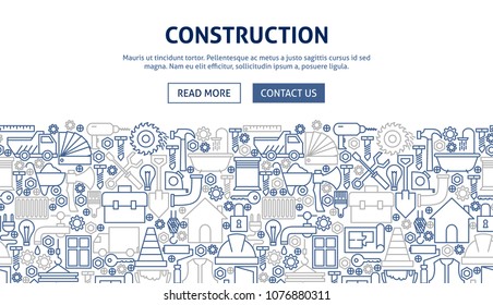 Construction Banner Design. Vector Illustration of Line Web Concept.