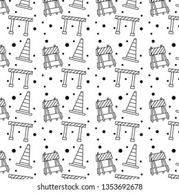 construction barricade fence and cones pattern