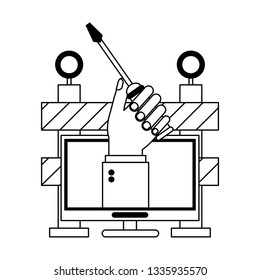 construction barrier and concrete drill black and white