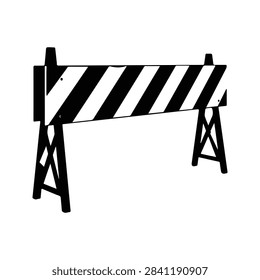 A construction barrier featuring bold black and white diagonal stripes, used for safety, traffic management, and construction site demarcation.