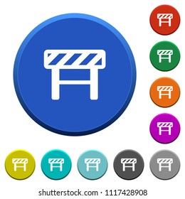 Construction barrier round color beveled buttons with smooth surfaces and flat white icons