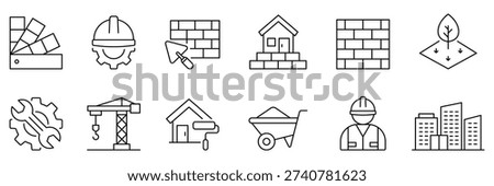 Construction black line icons set. Engineering tools icons. Build line icon set. Collection a related to build, construction, building, architecture, worker, and more.