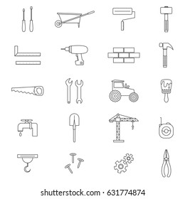 Construction Black Thin Line Icon Set Industrial Tool Building Architecture for Web and App Design. Vector illustration