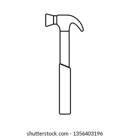 Construction black and white icon of a manual metal hammer with a wooden handle intended for building and carpentry work, for driving nails. Construction tool. Vector illustration
