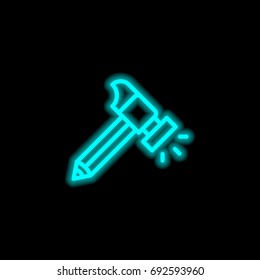 Construction blue glowing neon ui ux icon. Glowing sign logo vector