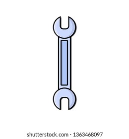 Construction blue icon of a tap open-end wrench designed to tighten and loosen nuts and bolts for repair. Construction metalwork tool. Vector.