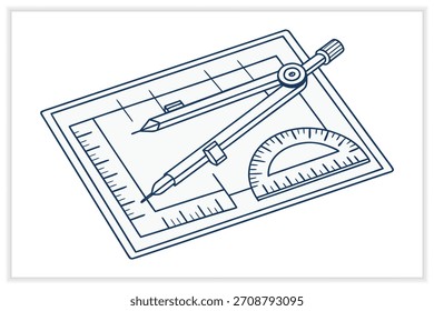 Construction Blueprint Illustration Set Architecture and Engineering Line Art