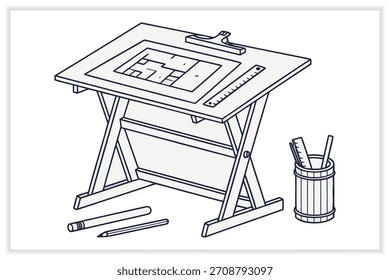 Construction Blueprint Illustration Set Architecture and Engineering Line Art