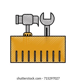 construction box with hammer and wrench tools