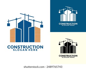 Construction with brick and building logo vector template