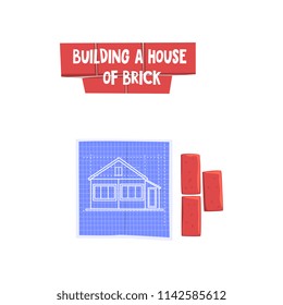 Construction of brick house, design element can be used for advertisement poster or banner vector Illustration on a white background