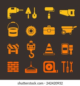 construction bright color icons on black background