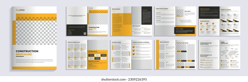 Plantilla de diseño de folletos de construcción con color amarillo y negro, diseño de folletos inmobiliarios, Folleto de construcción empresarial, Propuesta comercial