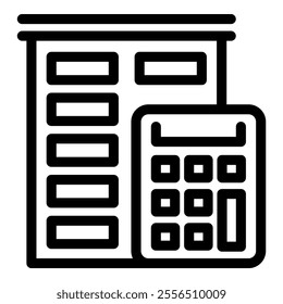 Construction budget planning and cost estimation with calculator and spreadsheet icon, representing financial management in building projects