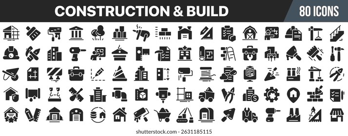 Construction and build care black icons collection. Big UI icon set in a flat design. Vector illustration EPS10