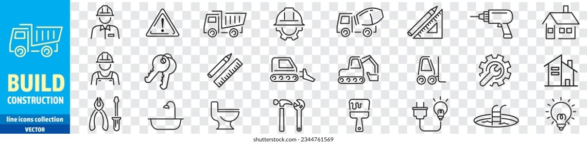 Construction Build line icons collection Vector illustration