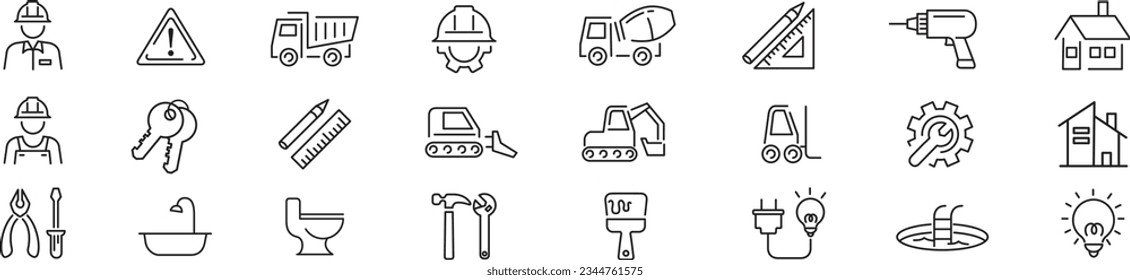 Construction Build line icons collection Vector illustration