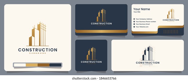 Construction , Builder , Building ,gold Color ,banner And Business Card , Logo Design Inspiration