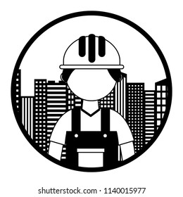 construction builder with cityscape