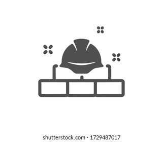 Construction builder icon. Engineer or architect helmet sign. Bricks symbol. Classic flat style. Quality design element. Simple construction bricks icon. Vector