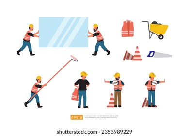 Construction Builder or worker character set. Renovation and construction vector illustration