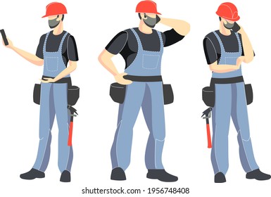Construction. Builders, group illustration. Vector illustration. Industrial theme. Episode from the life of workers. Carpenters