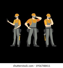 Construction. Builders, group illustration. Vector illustration. Industrial theme. Episode from the life of workers. Carpenters