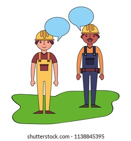 construction builders with speech bubbles