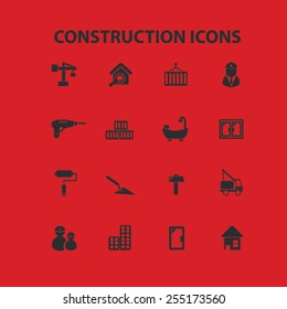 construction, building, architector flat isolated concept design icons, symbols, illustrations on background for web and applications, vector