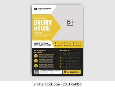 Construction, Building, Corporate, Business, Poster, Cover layout, Annual Report, Flyer in A4 Template Design 1 with colorful Circle, Rectangle, Triangle shape for Brand, Company and Market