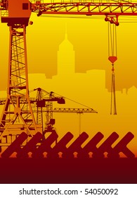 Construcción. Construcción de grúas y edificios al fondo