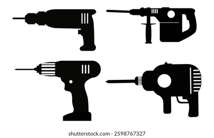 Construction, Building Drilling Machine Icon  Vector set