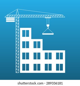 Construction building, home, tower crane. Vector illustration.