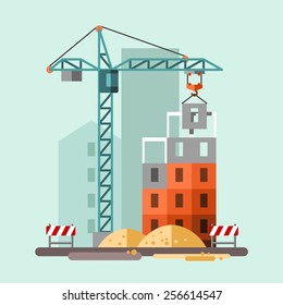 Construction, building a house - vector flat illustration.