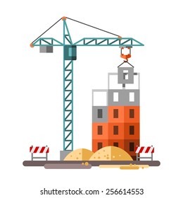 Construction, building a house - vector flat illustration.