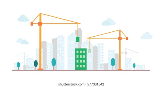 Construction, building a house - vector flat illustration.