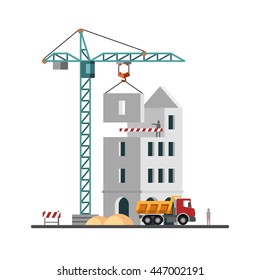 Construction. Building a house. Vector illustration.