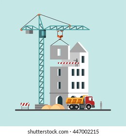 Construction. Building a house. Vector illustration.