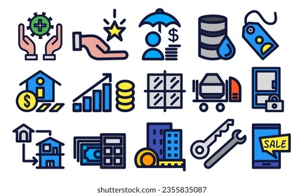 Diseño plano de iconos de construcción. Conjunto de iconos de proyecto de construcción de estilo plano.