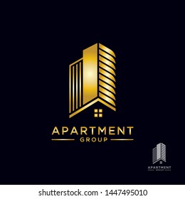 Construction  building icon logo design template.Real estate,property development symbol with luxury gold color
