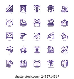 Construction and Building icon pack for your website, mobile, presentation, and logo design. Construction and Building icon outline design. Vector graphics illustration and editable stroke.