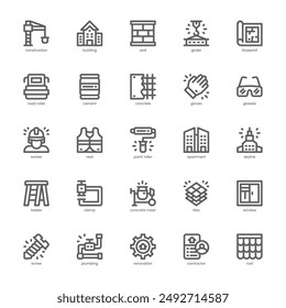 Paquete de iconos de construcción y construcción para su Sitio web, móvil, presentación y diseño de logotipo. Construcción y diseño de contorno de icono de construcción. Ilustración gráfica de Vector y trazo editable.