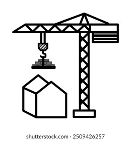 Símbolo del icono del edificio de la construcción. Ilustración vectorial de esquema