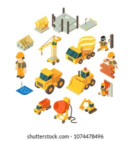 Construction building icons set. Isometric illustration of 16 construction building vector icons for web