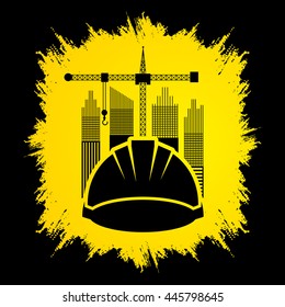 Construction building industry designed on grunge frame background graphic vector.