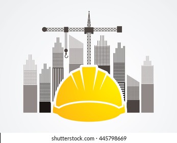 Construction building industry designed on tower and city background graphic vector.